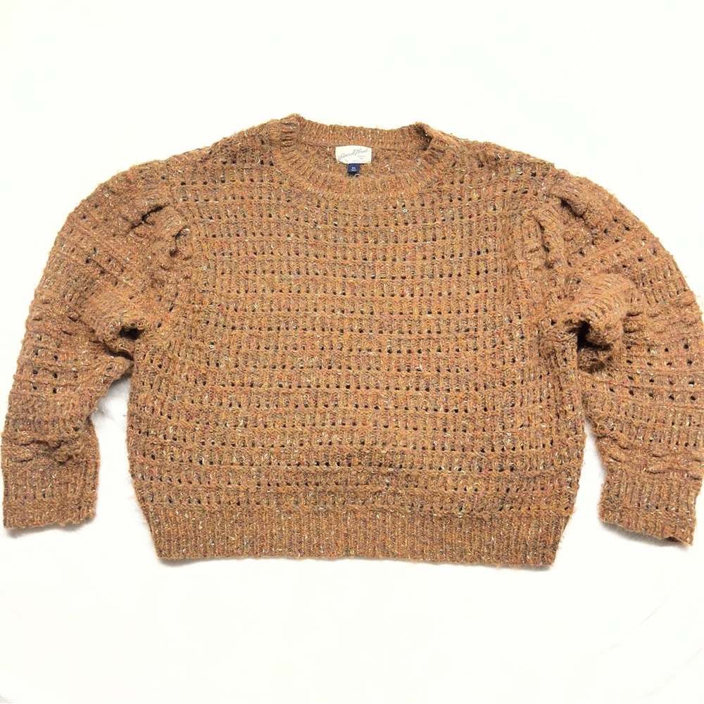 Cozy Cottagecore Puff Sleeve  Brown Knit Crop Sweater